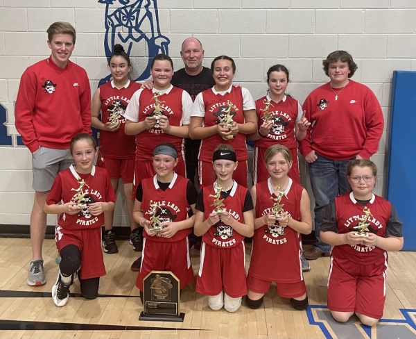 Back row from left: Connor Whitworth (Coach), Ragan Agnabooguk, Kamrin Williams, Todd Hackler (Coach), Tenley Reece, Katy Jordan, Nate Jordan (Coach);  Front row from left: Paiton Cormier, Moriah Painter, Solei Hackler, Eden Moore, Katicyn Waugh; Not pictured: Payton Morris