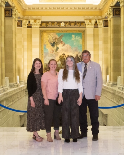 (Left to Right) Carl Albert State College&#039;s Aspiring Educators Faculty Advisor Susan Hill, Chapter President Ashley McLaughlin, and Chapter Vice-President Kelsey Daggs visit with Rep. Rick West at the State Capitol.   