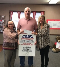 Carl Albert State College thanks Shannon Vann State Farm Agency, for their sponsorship of our upcoming Cherokee Nation - Carl Albert State College Scholarship Golf Scramble.  Pictured left to right: Cheryl Vann, Shannon Vann, agent &amp; owner, and Kristin Peerson, CASC employee.